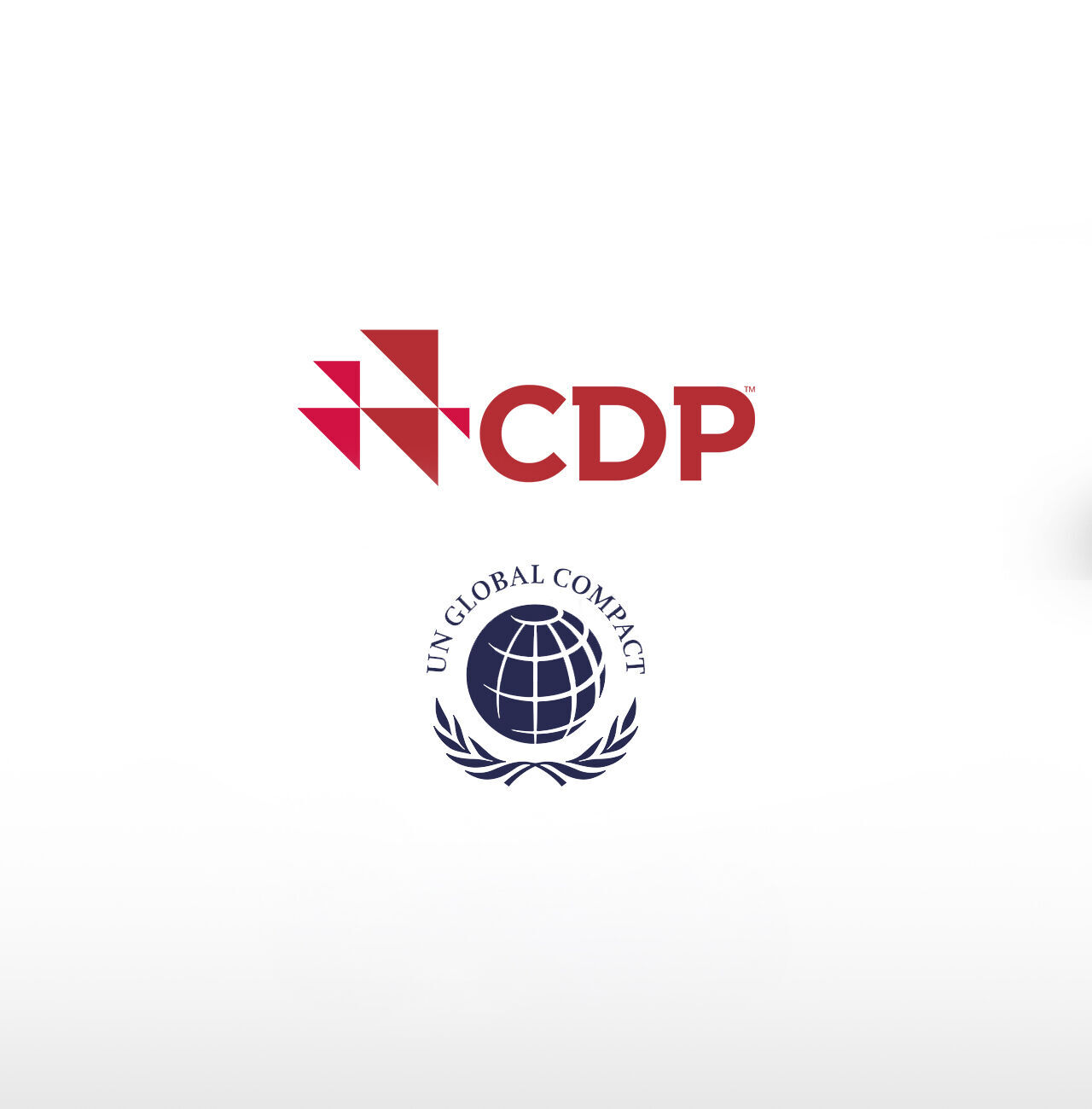 Logos de CDP, UN Global Compact et Healthy Printing sur fond blanc.